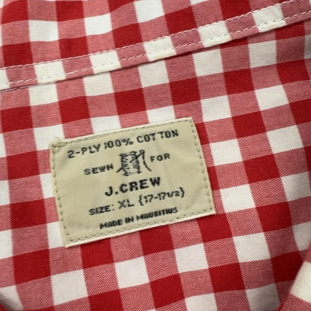 J CREW Shirt Mens XL Red Check 100% Cotton Long Sleeve Button Down Casual